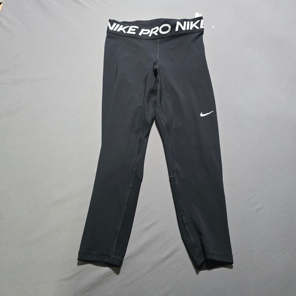 Nike Pro Dri-FIT Leggings Women Small Black Cropped Mesh Panel CZ9803-013